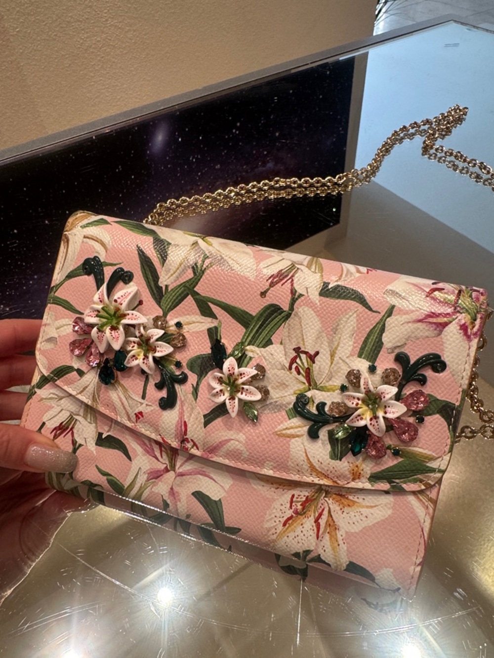 Dolce & Gabbana Lilly Crystal Embellished Cross Body Clutch Wallet On Chain